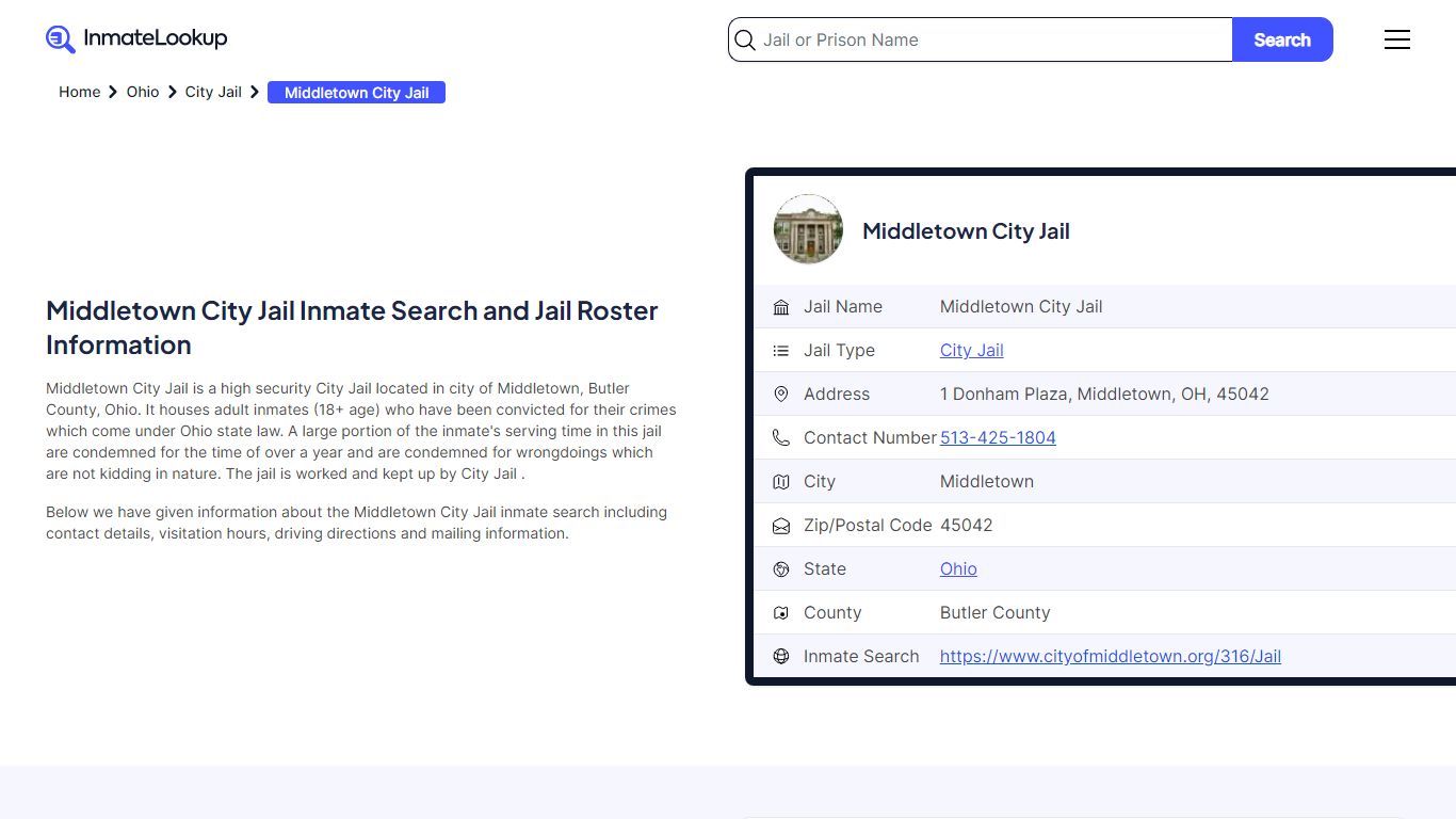 Middletown City Jail Inmate Search - Middletown Ohio - Inmate Lookup